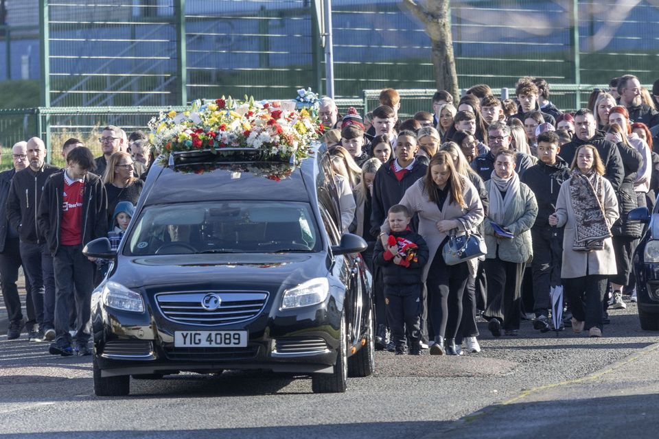 The funeral cortege of Caoimhinn Porter-McLoone on its way to St Brigid's Church.  Photo: North West Newspix.